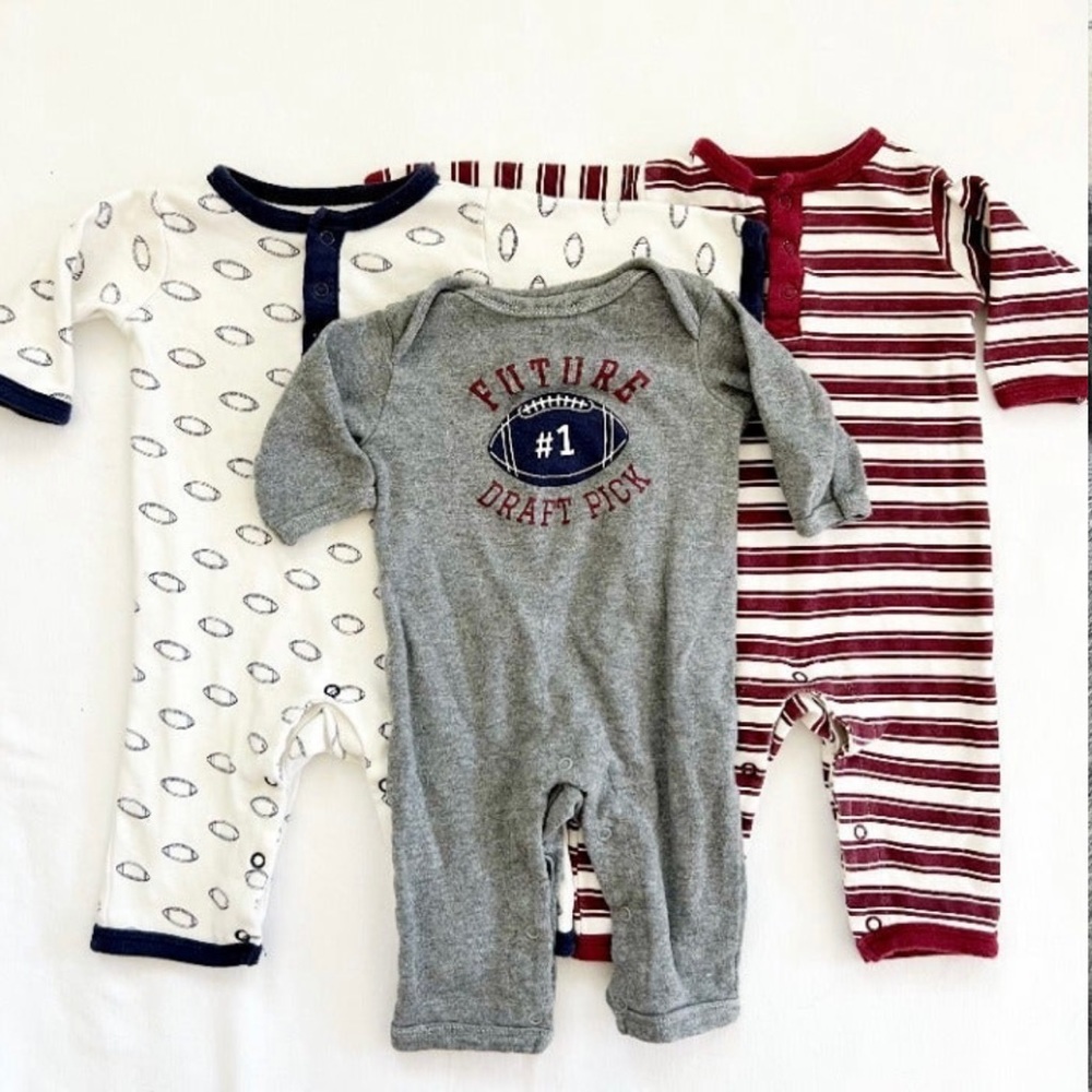 Hudson Baby- Unisex Baby Cotton Football Coveralls Size 0-3M White/Gray/Maroon